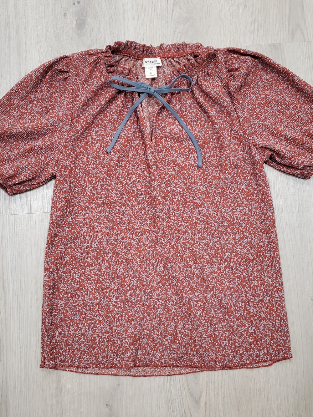 Rust Floral Peasant Blouse with Tie